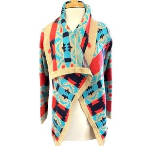 Kate Aztec Tribal Pint knit Open Cardigan Sweater Women's M